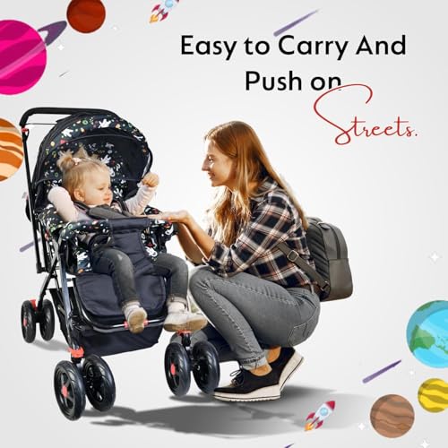 KIDBITKART Umbo Baby Stroller Pram for 0-3 Years 5 Point Safety Harness,360° Swivel Wheel Stroller (Black) - Image 4