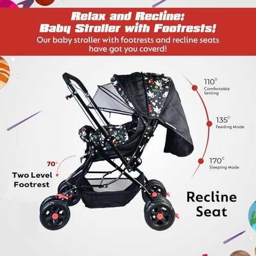 KIDBITKART Umbo Baby Stroller Pram for 0-3 Years 5 Point Safety Harness,360° Swivel Wheel Stroller (Black) - Image 3