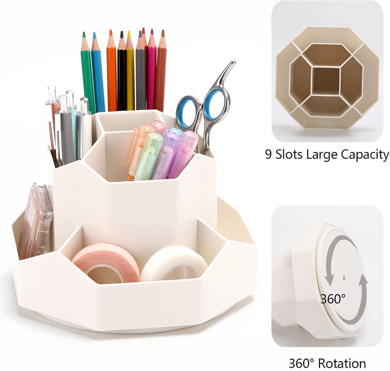 HOLLIO 360 Degree Rotating Desk Organizers Pen & Pencil Holders and Stationery Organiser,Desktop Storage Stationery Supplies Organizer, Cute Pencil Cup Pot For Office, School, Home - Image 3
