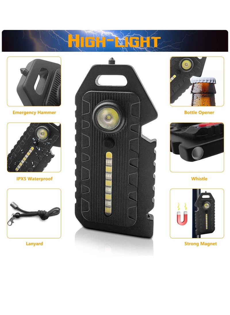 LED Small Flashlight, 2 Pcs Bright Rechargeable Keychain Flashlights 3 Light Modes Portable Magnetic Pocket Light with Hanging Rope Bottle Opener Window Breaker Whistle for Fishing Camping - Image 2