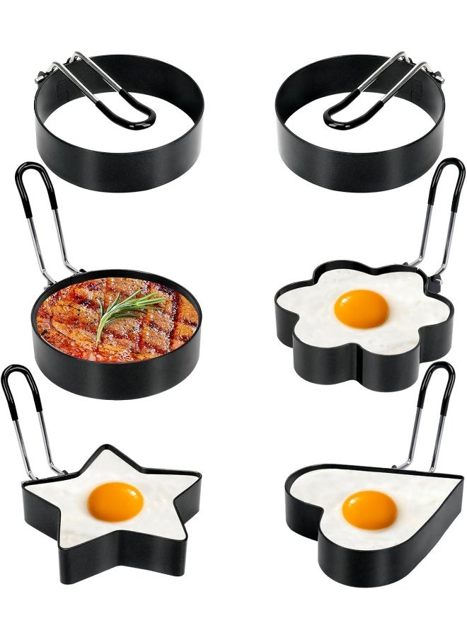 LeeLoon LeeLoon 6 Pack Eggs Rings, Stainless Steel Egg Cooking Rings, Round Pancake Mold for Frying Eggs, Omelet and Muffins, Non-stick Fried Egg Mold Ring with Oil Brush and Slotted Spatula, 4 Shapes  - Image 1