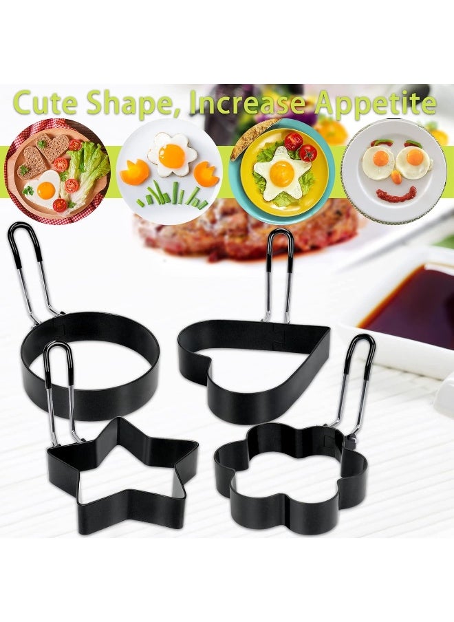 LeeLoon LeeLoon 6 Pack Eggs Rings, Stainless Steel Egg Cooking Rings, Round Pancake Mold for Frying Eggs, Omelet and Muffins, Non-stick Fried Egg Mold Ring with Oil Brush and Slotted Spatula, 4 Shapes  - Image 2