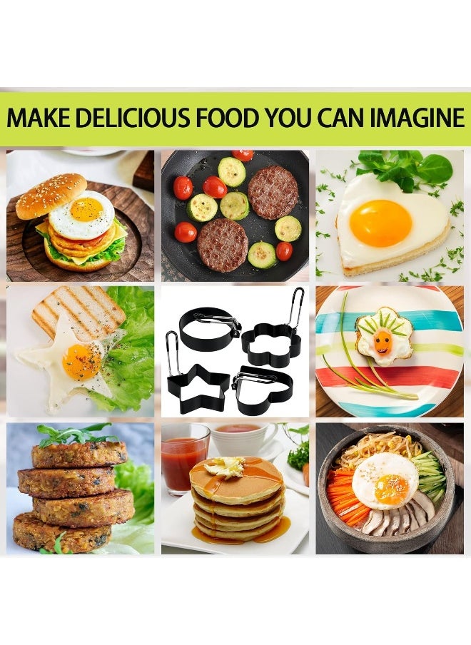 LeeLoon LeeLoon 6 Pack Eggs Rings, Stainless Steel Egg Cooking Rings, Round Pancake Mold for Frying Eggs, Omelet and Muffins, Non-stick Fried Egg Mold Ring with Oil Brush and Slotted Spatula, 4 Shapes  - Image 5