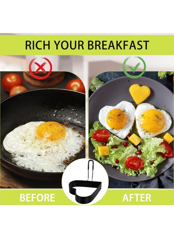 LeeLoon LeeLoon 6 Pack Eggs Rings, Stainless Steel Egg Cooking Rings, Round Pancake Mold for Frying Eggs, Omelet and Muffins, Non-stick Fried Egg Mold Ring with Oil Brush and Slotted Spatula, 4 Shapes  - Image 4