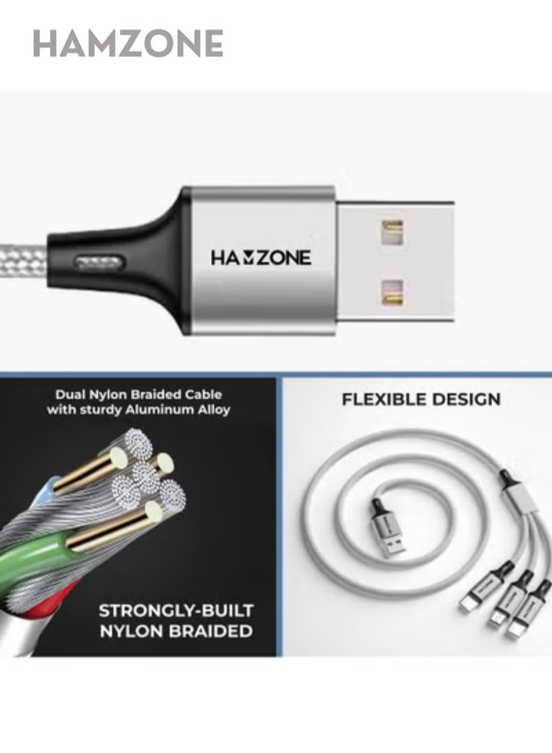 Hamzone 3 in 1 Fast Charging Cable 3A, Pack of 3 Multi USB Charging Cords, Nylon Braided USB to Lightning, Type C, Micro USB, Compatible with iPhone 16 15 14 13 12 11, Samsung, Huawei, Android, iPad, Phones and Tablets - Image 3