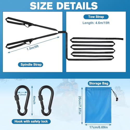 ALLTOOALL 20ft Snowmobile Tow Straps, Heavy-Duty Tow Rope with Two Black Metal Hooks, Emergency Safety Tool Accessories Kit for Sled, Skidoo, ATV - Image 2