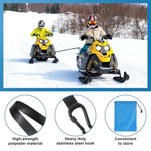ALLTOOALL 20ft Snowmobile Tow Straps, Heavy-Duty Tow Rope with Two Black Metal Hooks, Emergency Safety Tool Accessories Kit for Sled, Skidoo, ATV - Image 3