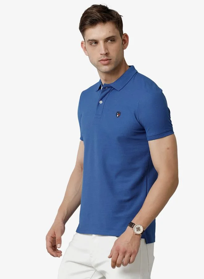 FERVORO Men Blue Plain Cotton Polo