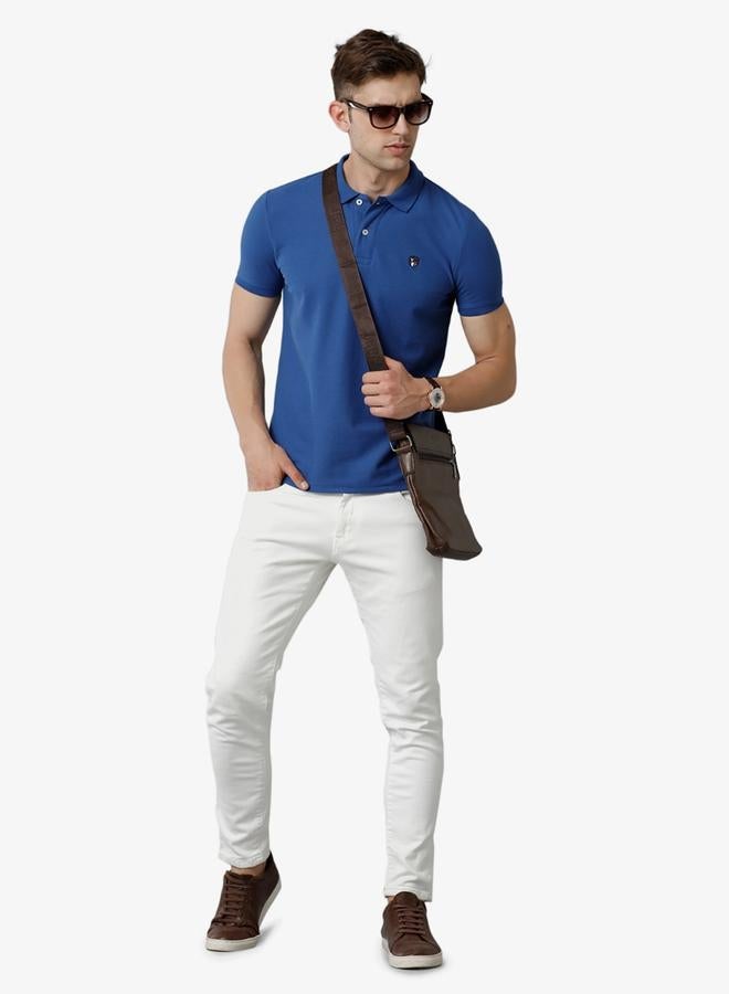 FERVORO Men Blue Plain Cotton Polo - Image 5