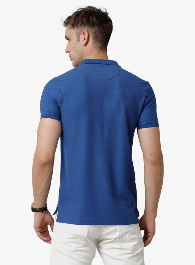 FERVORO Men Blue Plain Cotton Polo - Image 3