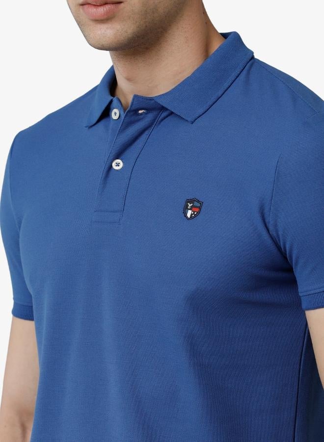 FERVORO Men Blue Plain Cotton Polo - Image 4