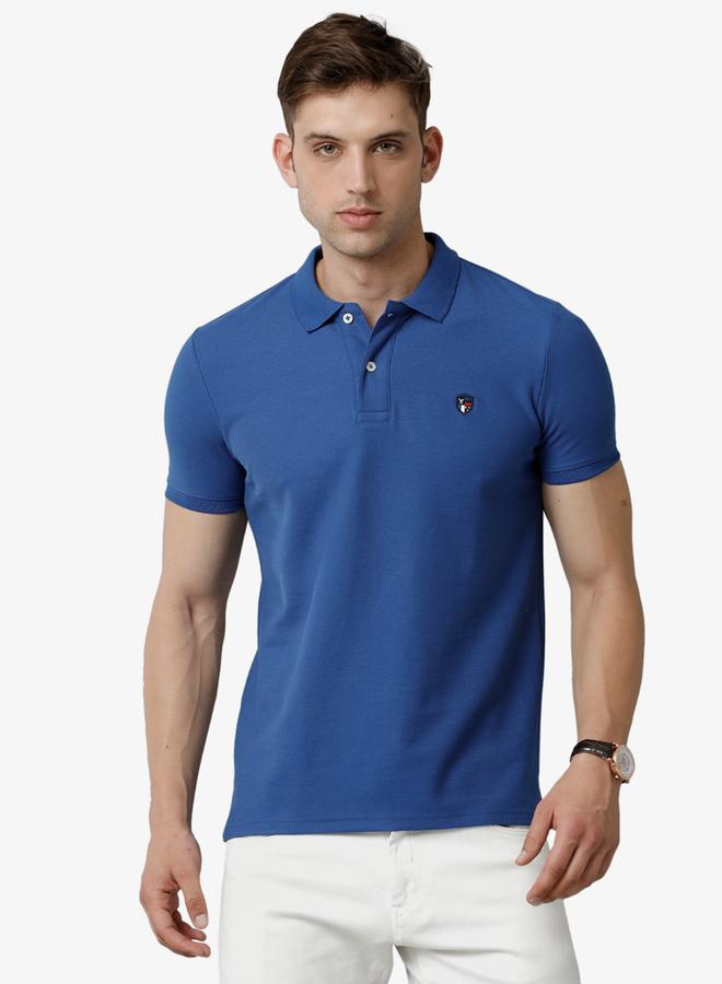 FERVORO Men Blue Plain Cotton Polo - Image 1