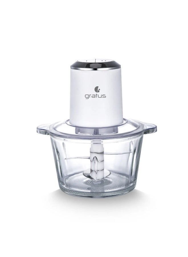 Gratus Electric Food Chopper GCP2621FEC 2L Glass Bowl Quadra Blade 2-Speed 400W Clear/Silver - Image 1