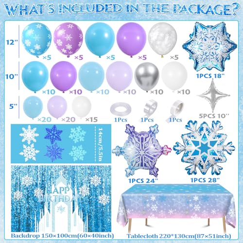 Winrayk 159Pcs Frozen Birthday Party Decorations for Girls Frozen Balloon Arch with Wonderland Backdrop Tablecloth Large Snowflake Balloon Sticker Princess Christmas Winter Wonderland Decorations - Image 5