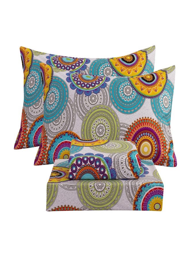 Bedlifes California King Sheet Set Ultra Soft, Breathable, Silky Flower Deep Pocket 100% Microfiber Bedding, 4 Piece Cal King Size Mandala Patterned - Image 1