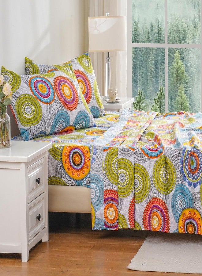 Bedlifes California King Sheet Set Ultra Soft, Breathable, Silky Flower Deep Pocket 100% Microfiber Bedding, 4 Piece Cal King Size Mandala Patterned - Image 4