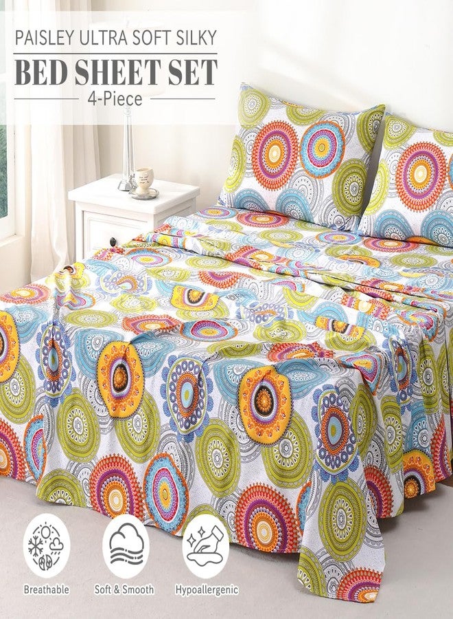 Bedlifes California King Sheet Set Ultra Soft, Breathable, Silky Flower Deep Pocket 100% Microfiber Bedding, 4 Piece Cal King Size Mandala Patterned - Image 2