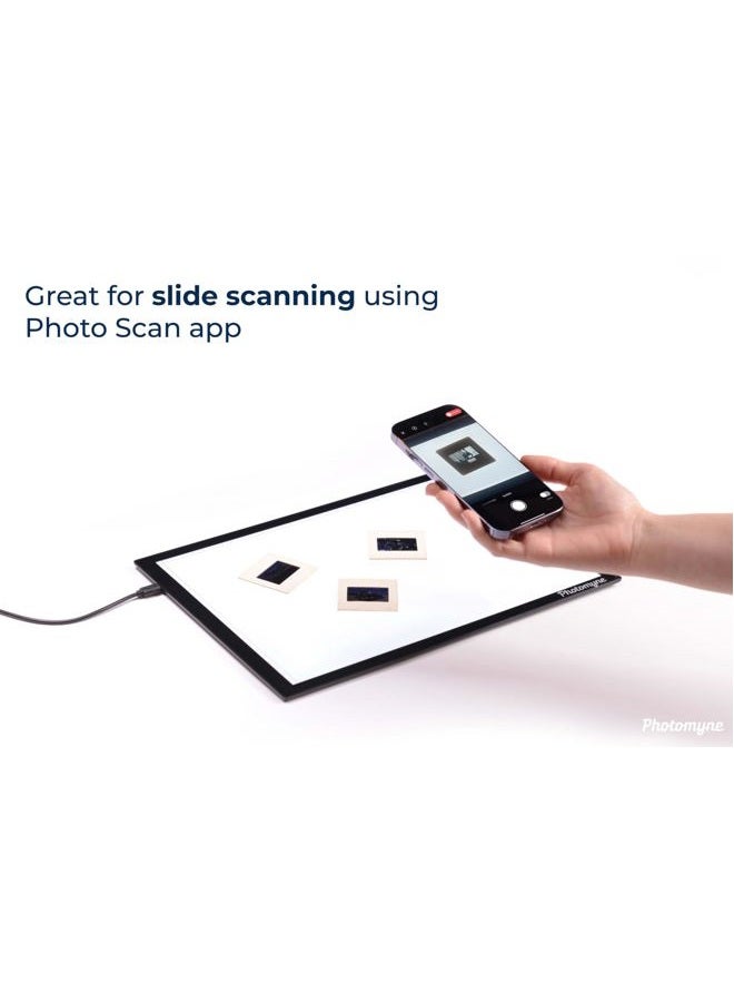 Photomyne Ultra-Thin 14x9.25 inches/35.7x23.5 cm USB Powered Light Pad for Supporting Photo Slide and Film Negative Scanning Including a USB Adapter - Black - Image 2