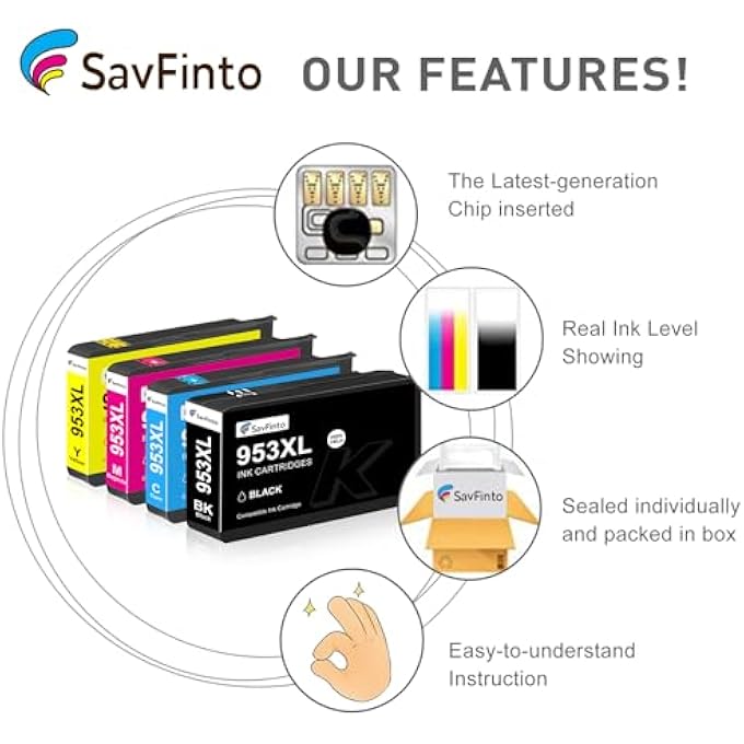 953XL PRINTER CARTRIDGES REPLACEMENT FOR HP 953 XL CARTRIDGES MULTIPACK COMPATIBLE WITH HP OFFICEJET PRO 7740 8218 8710 8715 8718 8719 8720 8725 8730 8740 (PACK OF 4) - Image 3