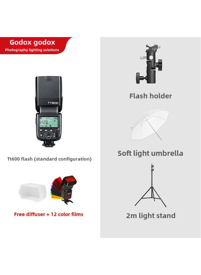 Generic Shenniu TT600 Flash SLR Camera For Canon Nikon Sony Universal High-speed Machine Top Hot Shoe Lamp-Color:Tt600+lamp Holder+soft Light Umbrella+ 2m Light Stand  - Image 1