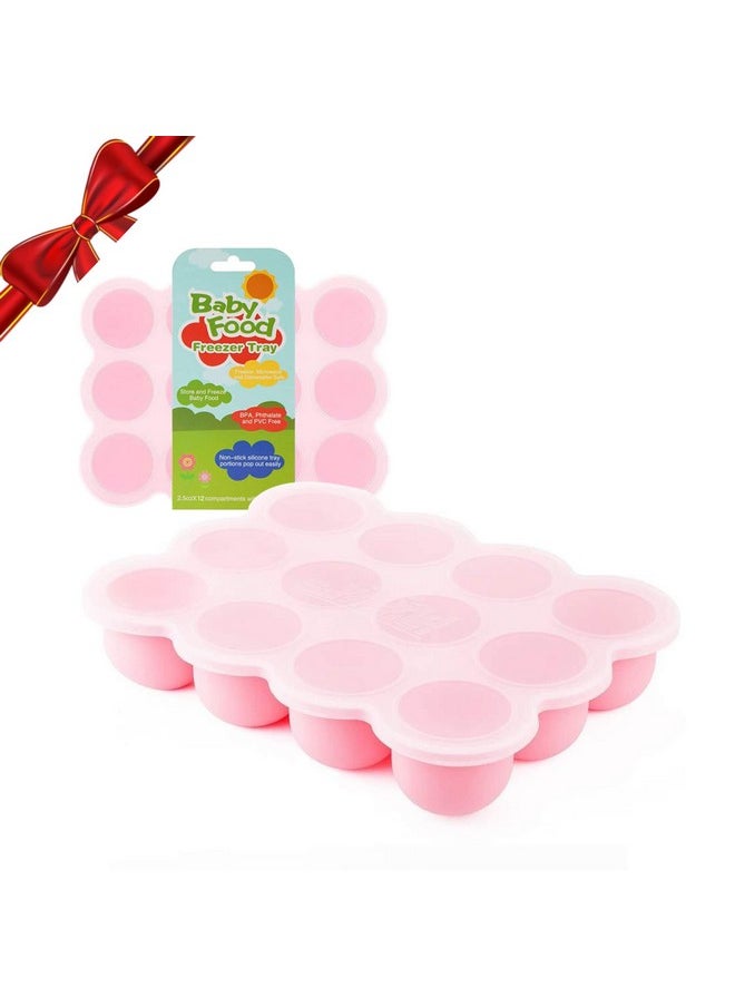 Samuelworld Baby Breast Milk And Food Storage Container 12 Portions X 2.5Oz Stackable Food Grade Silicone Tray With Clip On Hard Lid For Homemade Purees Vegetables & Fruits Pink  - Image 1