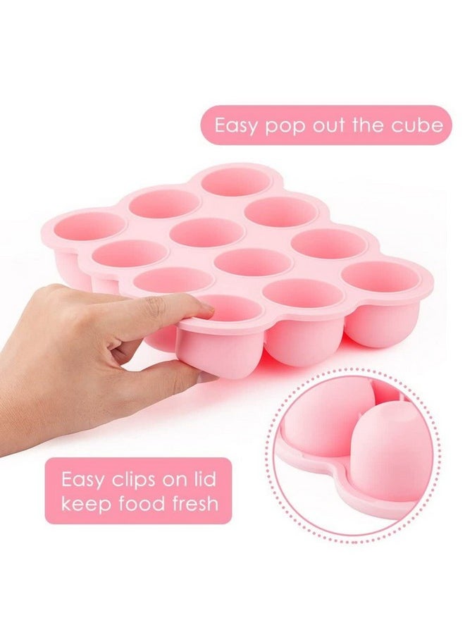 Samuelworld Baby Breast Milk And Food Storage Container 12 Portions X 2.5Oz Stackable Food Grade Silicone Tray With Clip On Hard Lid For Homemade Purees Vegetables & Fruits Pink  - Image 3