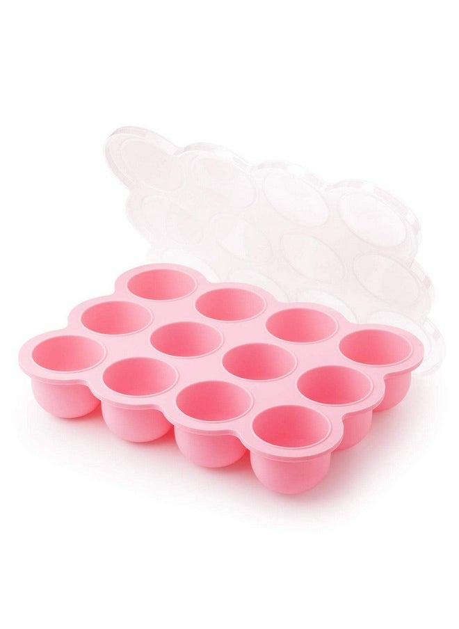 Samuelworld Baby Breast Milk And Food Storage Container 12 Portions X 2.5Oz Stackable Food Grade Silicone Tray With Clip On Hard Lid For Homemade Purees Vegetables & Fruits Pink  - Image 2