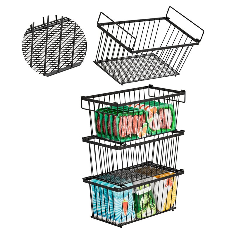 ANJUBAN Enhanced LeakProof Bottom  Freezer Organizer Bins 4 Pack Stackable Deep Freezer Organizer Bins for 7 CuFT Small Chest FreezerEasy Get Bottom Foods without Digging