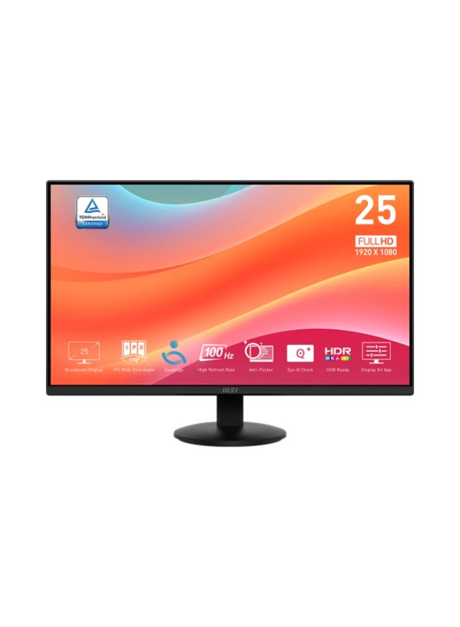 MSI PRO MP252L 24.5-Inch FHD Office Monitor - 1920 x 1080 IPS Panel, 4-Sided Frameless, 100 Hz Refresh Rate, Eye-Friendly Screen, Tilt-Adjustable - HDMI 1.4b, DP (1.2a) - Image 1