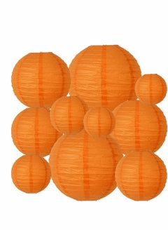 10Pcs Orange Paper Lanterns Decorative, Chinese/Japanese Hanging Round Foldable Lantern, for Birthday, Wedding, Halloween, Bridal Shower, Home Decor, Party (Size of 4”, 6”, 8”, 10”)