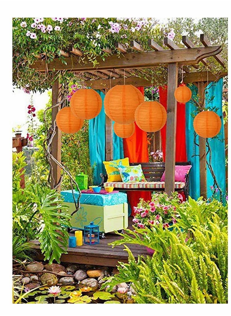 KASTWAVE - 10Pcs Orange Paper Lanterns Decorative, Chinese/Japanese Hanging Round Foldable Lantern, for Birthday, Wedding, Halloween, Bridal Shower, Home Decor, Party (Size of 4”, 6”, 8”, 10”) - Image 1