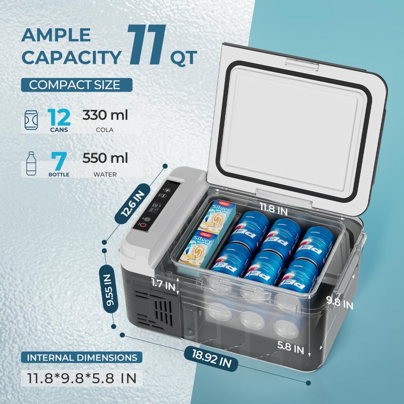 EUHOMY 12 Volt Refrigerator, 11 Quart (10L) Compressor Electric Cooler APP Control, Car Fridge 12/24V DC & 100-240V AC, Car refrigerator -4â„‰~68â„‰, Portable Freezer for RV, Camping, Travel - Image 3