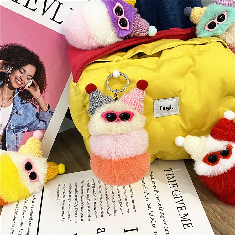 Cute Caterpillar Plush Keychain Cartoon Doll Charm Meitou