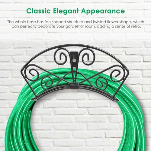 TomCare Garden Hose Holder Heavy Duty Water Hose Holder Solid Metal Hose Hanger Wall Mount Decorative Durable Garden Hose Storage Hose Reel Hose Organizer for Outside Yard, Black - Image 3