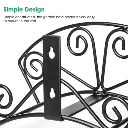 TomCare Garden Hose Holder Heavy Duty Water Hose Holder Solid Metal Hose Hanger Wall Mount Decorative Durable Garden Hose Storage Hose Reel Hose Organizer for Outside Yard, Black - Image 5