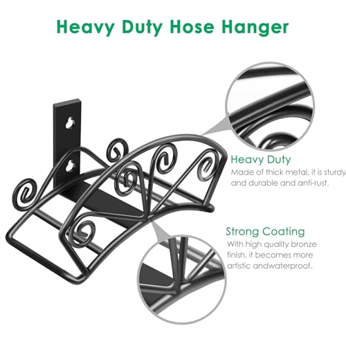 TomCare Garden Hose Holder Heavy Duty Water Hose Holder Solid Metal Hose Hanger Wall Mount Decorative Durable Garden Hose Storage Hose Reel Hose Organizer for Outside Yard, Black - Image 2