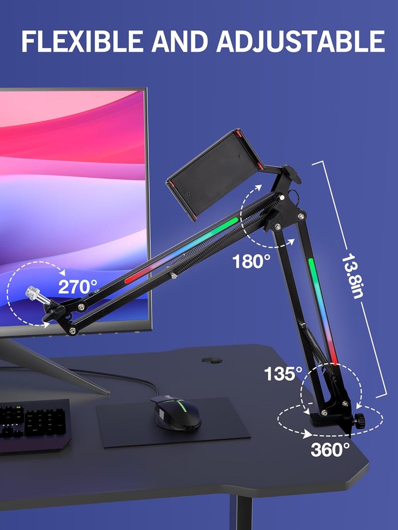 SUNMON RGB Boom Arm - Mic Arm With RGB Light, Adjustable 11 Light Modes, Microphone Boom Arm With Adapter Compatible with Fifine Microphone, Blue Yeti, HyperX QuadCast and Most Gaming Mic - Image 4