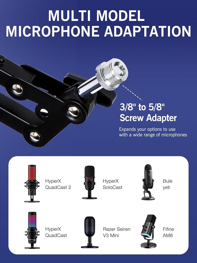 SUNMON RGB Boom Arm - Mic Arm With RGB Light, Adjustable 11 Light Modes, Microphone Boom Arm With Adapter Compatible with Fifine Microphone, Blue Yeti, HyperX QuadCast and Most Gaming Mic - Image 3