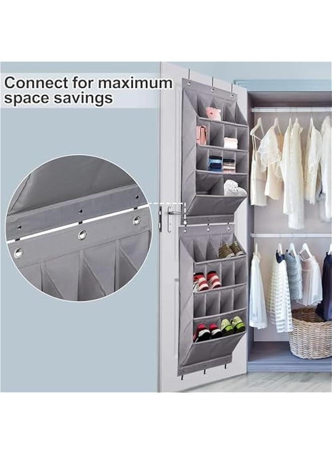 HOOKOR Durku Over the Door Shoe Organizer,Hanging Shoe Organizer Rack,12 Large Pockets and 2 Larger Storage Various Compartments with 3 Hooks, Home Accessories, Grey (9 Pockets)  - Image 2