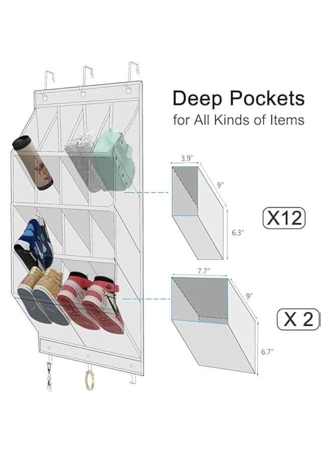 HOOKOR Durku Over the Door Shoe Organizer,Hanging Shoe Organizer Rack,12 Large Pockets and 2 Larger Storage Various Compartments with 3 Hooks, Home Accessories, Grey (9 Pockets)  - Image 3