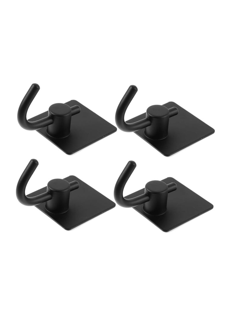 4Pcs Black Stainless Steel Wall Adhesive Hooks - Image 1