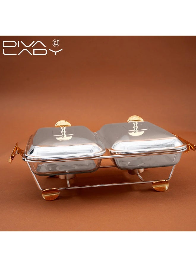 DIVA LADY ✨ Premium Dual Food Warmer – Brushed Stainless Steel & Square Glass with Double Candle Holders | Diva Lady ✨ - Image 3
