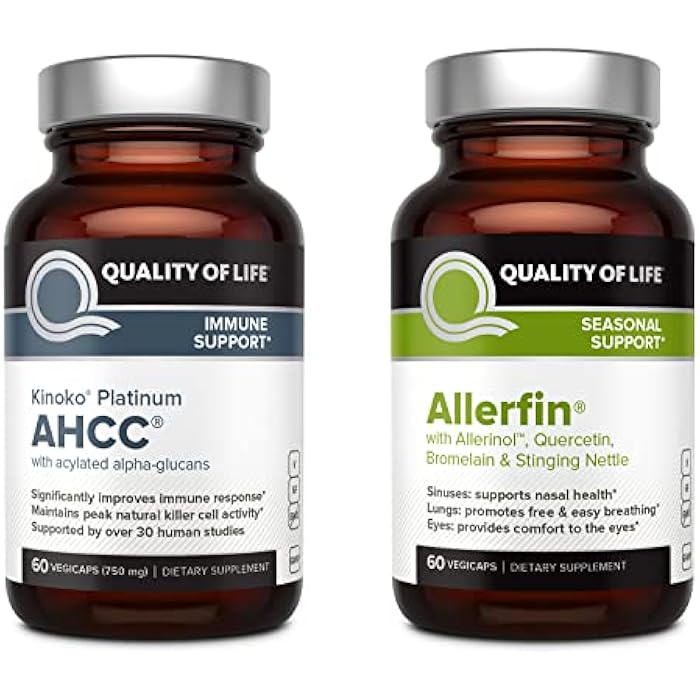 Quality of Life حزمة صحة المناعة - تحتوي على كينوكو بلاتينوم AHCC 750 ملغ وأليرفين - Image 1