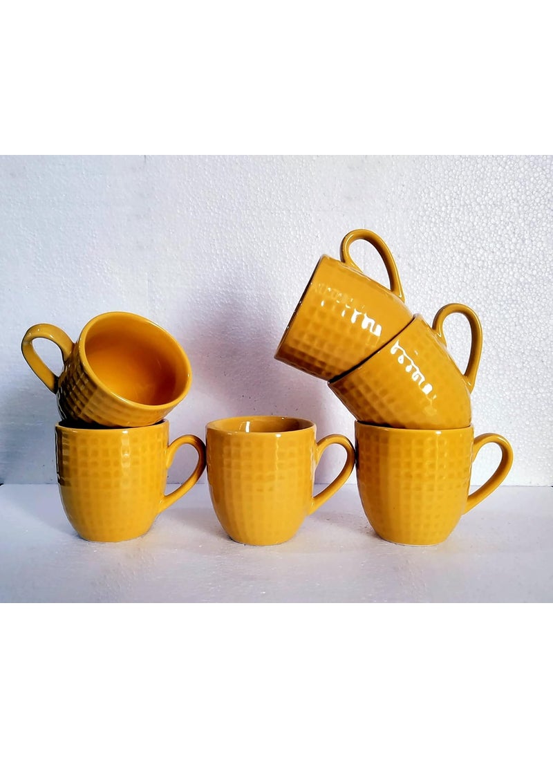 MOODY PANDA MOODY PANDA Large Cup Set of 6 Cups Set Set of 6 Cups Stoneware Tea Cups 175ml Designer Cups Coffee Cups Mustard Yellow  - Image 3