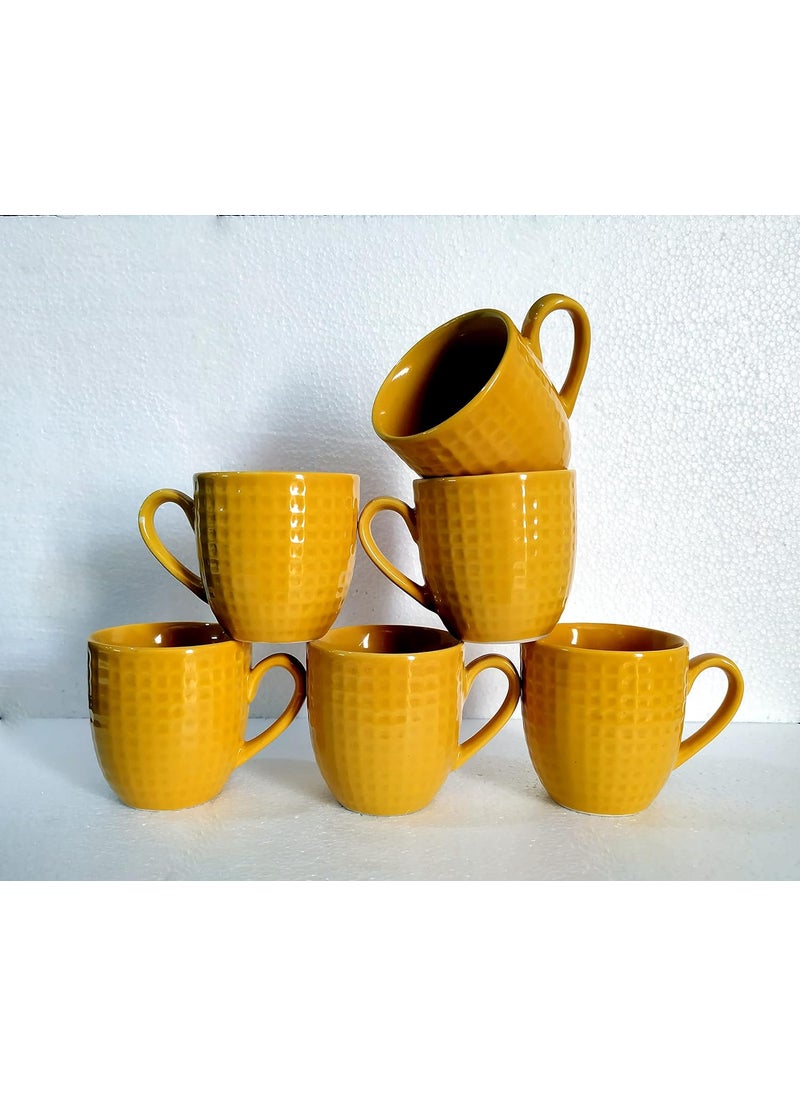 MOODY PANDA MOODY PANDA Large Cup Set of 6 Cups Set Set of 6 Cups Stoneware Tea Cups 175ml Designer Cups Coffee Cups Mustard Yellow  - Image 1