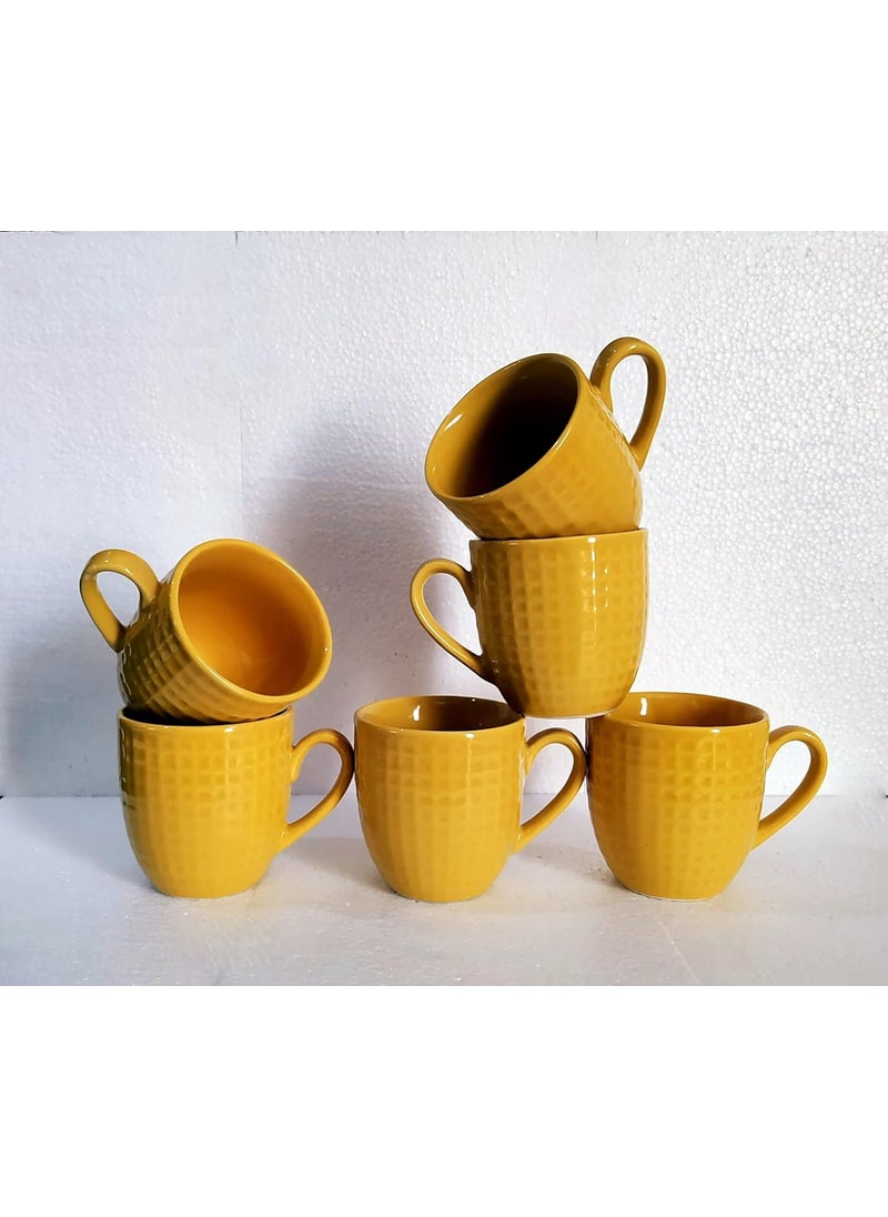MOODY PANDA MOODY PANDA Large Cup Set of 6 Cups Set Set of 6 Cups Stoneware Tea Cups 175ml Designer Cups Coffee Cups Mustard Yellow  - Image 5