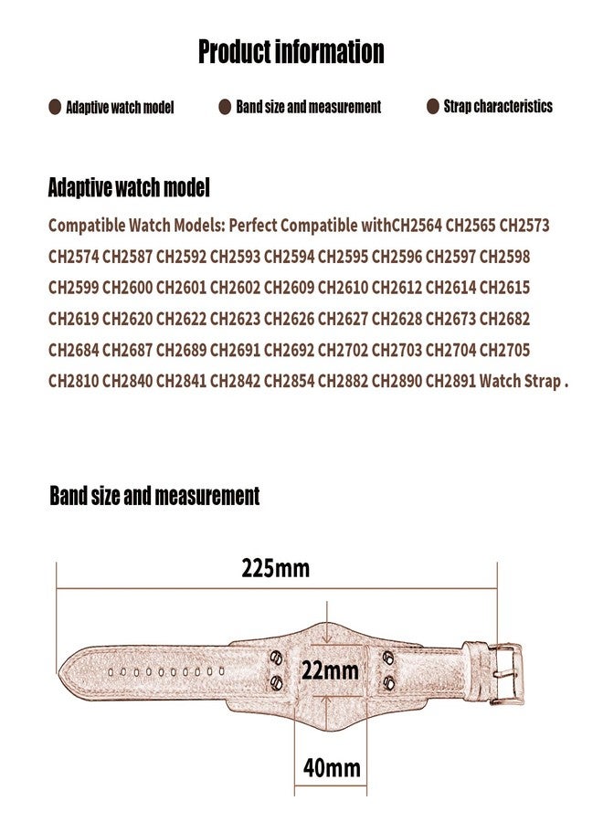 XIW Compatible for 22mm Fossil CH2891 CH2564 CH2565 CH2573 CH2574 Leather Watch Band Replacement for women Wirstband Strap men wirst Bracelet (Brown, 22mm) - Image 2