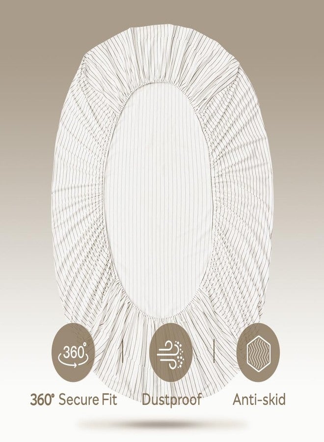 JELLYMONI 100% Cotton Fitted Sheet, White with Thin Gray Vertical Stripes, Ultra Soft Breathable Bed Sheet with Extra Deep 16" Pockets, Queen Size, 1-Piece - Image 4