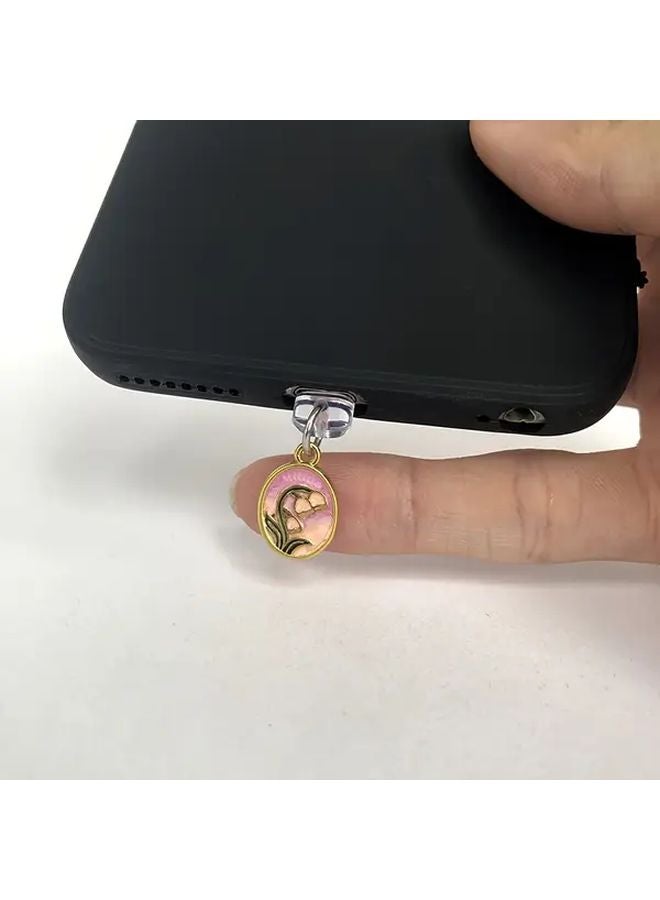 Vintage Mini Oil Painting Suzuran Flower Phone Dust Plug For Type C Port - Image 4