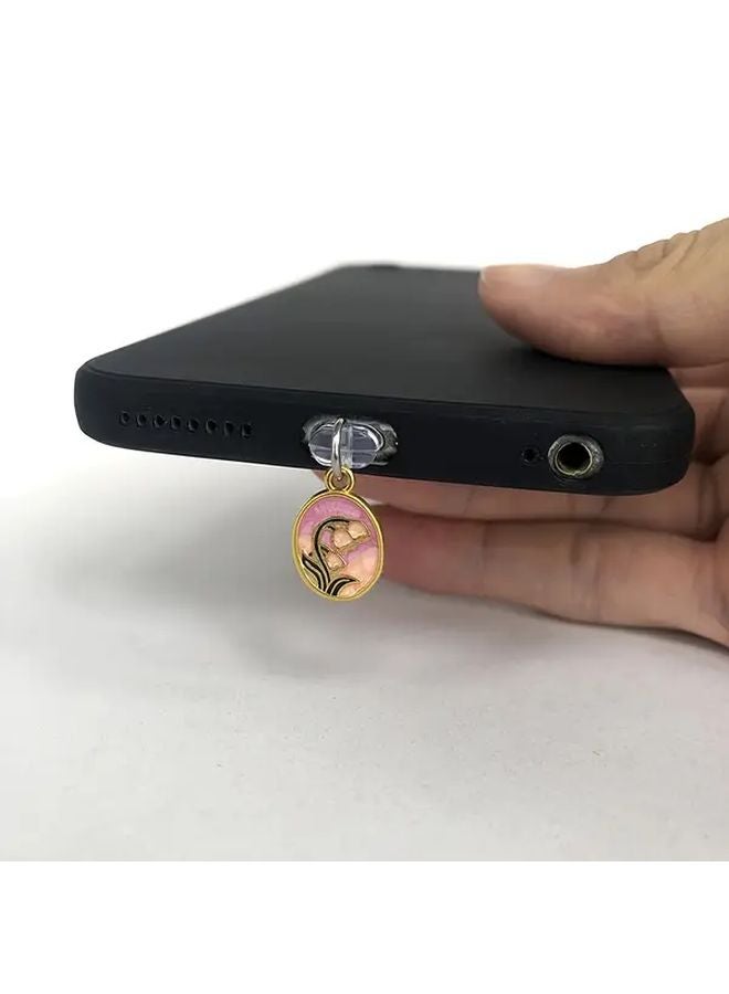 Vintage Mini Oil Painting Suzuran Flower Phone Dust Plug For Type C Port - Image 2